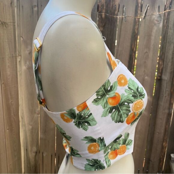 WeWoreWhat Orange Fruit Print Straight Neck Corset Crop Top size XS NWT - Picture 9 of 12
